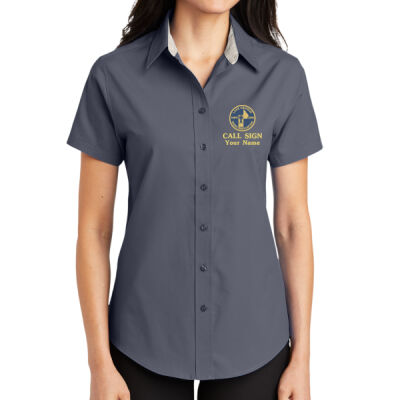 LARA - Women's Short Sleeve Button Down Shirt (Dark Color)  Thumbnail